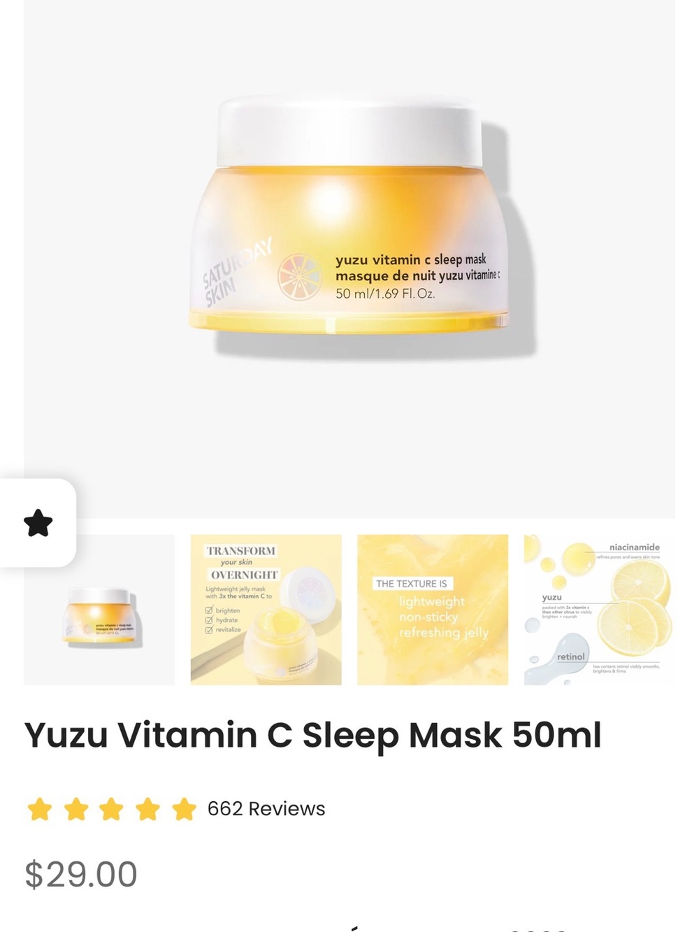 Saturday Skin Yuzu Vitamin C Sleep Mask — Brightening Overnight Mask (Yellow)